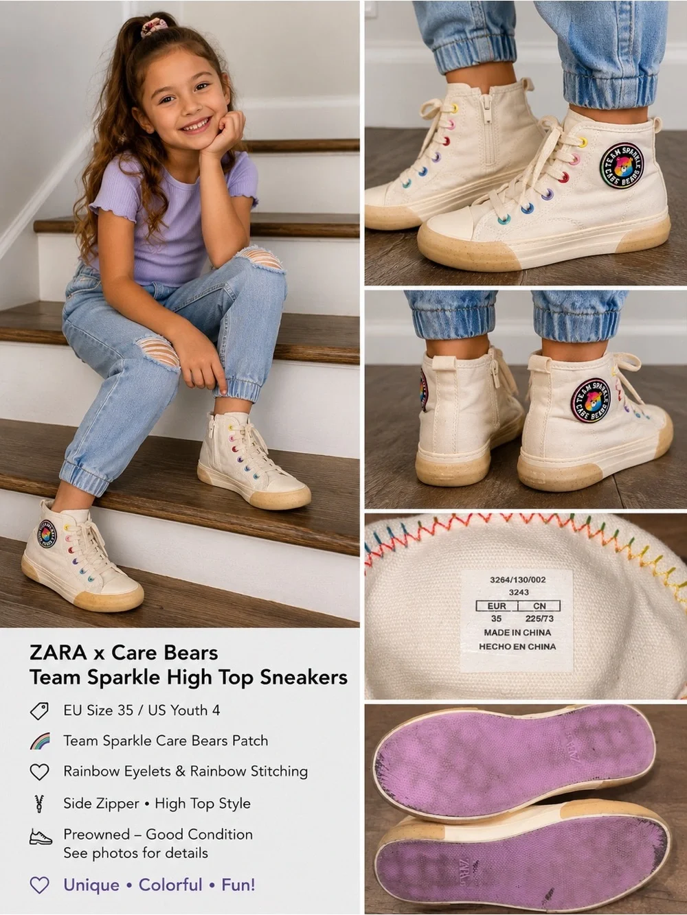 ZARA x Care Bears Team Sparkle High Top Sneakers Rainbow EU 35 Kids Youth 4
